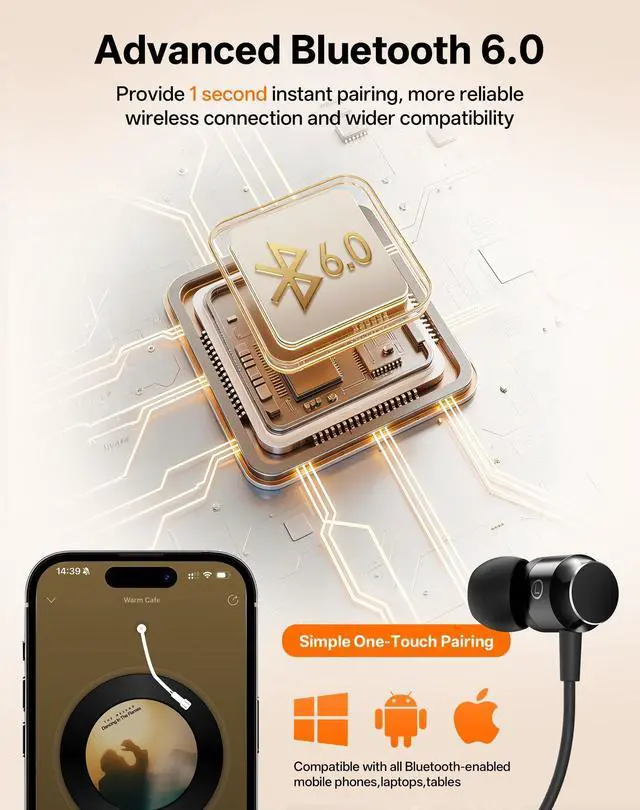 Alt view image 12 of 14 - Neckband Bluetooth Headphones, Wireless Bluetooth 6.0 Earbuds with Microphone, Comfortably Light, Deep Bass Earphones 35H Playtime, IPX5 Waterproof, Magnetic Headset for Workout (Black)