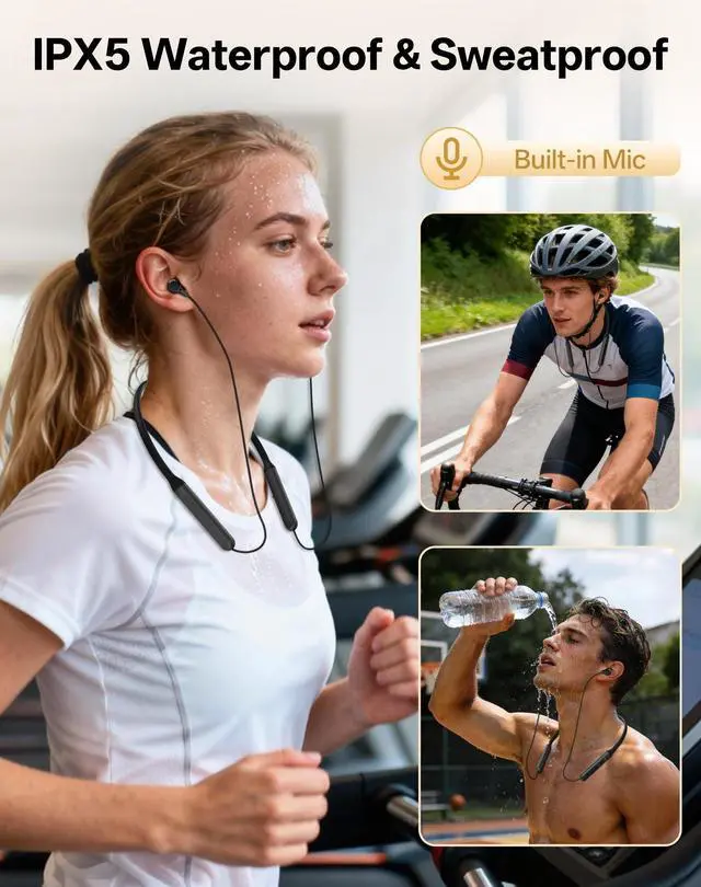 Alt view image 14 of 14 - Neckband Bluetooth Headphones, Wireless Bluetooth 6.0 Earbuds with Microphone, Comfortably Light, Deep Bass Earphones 35H Playtime, IPX5 Waterproof, Magnetic Headset for Workout (Black)