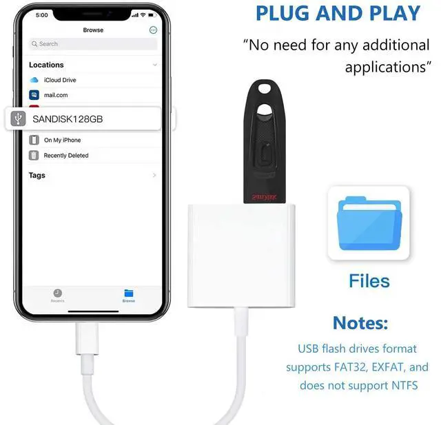 Alt view image 14 of 14 - Lightning to USB Camera Adapter for iPhone with Lightning Charging Port USB 3.0 Female OTG Cable Keyboard Mouse No Support USB C, SSD