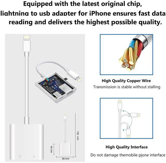 Alt view image 11 of 14 - Lightning to USB Camera Adapter for iPhone with Lightning Charging Port USB 3.0 Female OTG Cable Keyboard Mouse No Support USB C, SSD