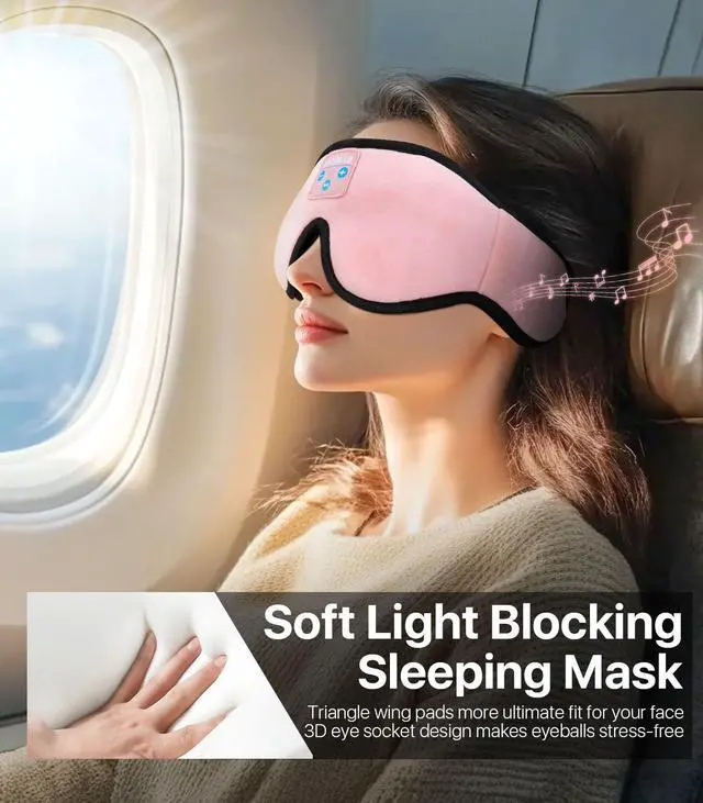 Alt view image 9 of 14 - Sleep Headphones 3D Sleep Mask with Bluetooth 5.4 Headphones, Wireless Music Sleeping Eye Mask with Ultra-Thin HD Stereo Speakers for Side Sleepers, Adjustable Blackout & Noise Cancelling for Men