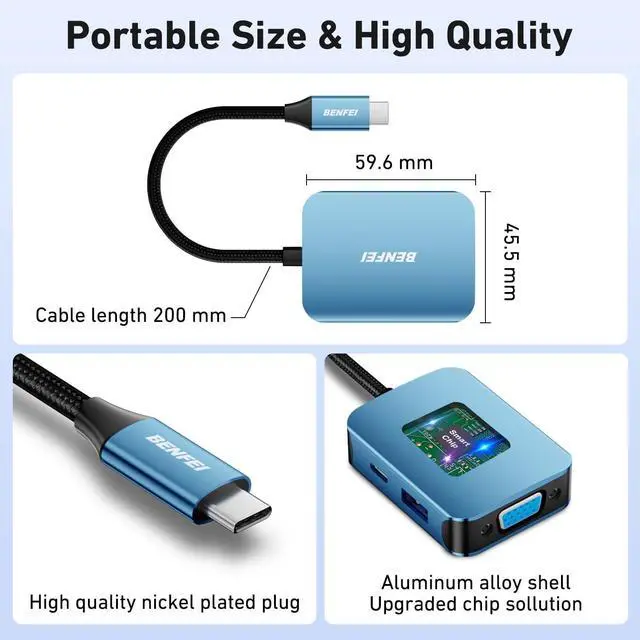Alt view image 14 of 14 - USB C HUB 4-in-1, USB Type-C to HDMI VGA Adapter, USB C to USB Adapter, USB Type-C Power Delivery, Compatible with iPhone 15 Pro/Max, MacBook Pro/Air 2023, iPad Pro, iMac, S23, XPS 17