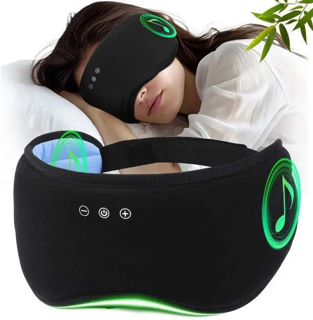 Alt view image 8 of 14 - Sleep Headphones with Bluetooth 5.4 Sleep Mask, Bamboo Cotton Music Wireless Bluetooth Eye Mask for Sleeping, Earphones HD Speaker Microphone for Travel, Gifts for Men Women, Black