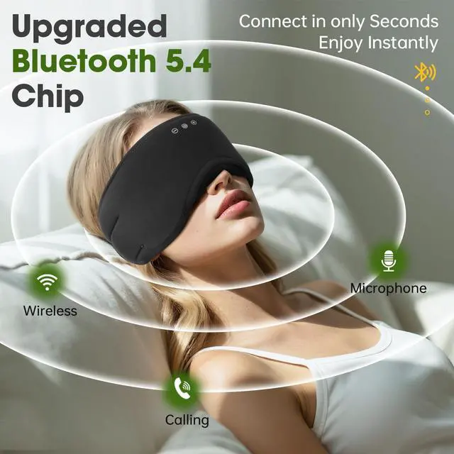 Alt view image 12 of 14 - Sleep Headphones with Bluetooth 5.4 Sleep Mask, Bamboo Cotton Music Wireless Bluetooth Eye Mask for Sleeping, Earphones HD Speaker Microphone for Travel, Gifts for Men Women, Black