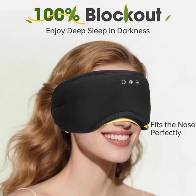 Alt view image 11 of 14 - Sleep Headphones with Bluetooth 5.4 Sleep Mask, Bamboo Cotton Music Wireless Bluetooth Eye Mask for Sleeping, Earphones HD Speaker Microphone for Travel, Gifts for Men Women, Black