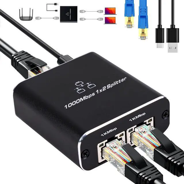 Alt view image 8 of 14 - 1000Mbps Network Splitter with LAN Cable Cat 6 - RJ45 Ethernet Splitter 1 to 2 High Speed Gigabit LAN Internet Splitter for Cat 5/5e/6/7/8, Supports Two Devices Working Simultaneously