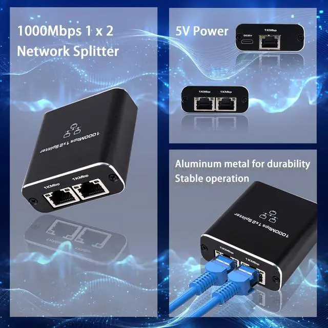 Alt view image 11 of 14 - 1000Mbps Network Splitter with LAN Cable Cat 6 - RJ45 Ethernet Splitter 1 to 2 High Speed Gigabit LAN Internet Splitter for Cat 5/5e/6/7/8, Supports Two Devices Working Simultaneously