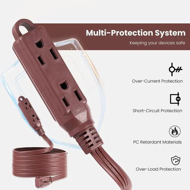 Alt view image 11 of 14 - 3-Outlets Flat Plug Extension Cord Outlet Extender, UL Certified, Indoor Extension Cord 16 Gauge 8FT Brown 3 Prong, 16/3 SPT-3 13A Power Strip