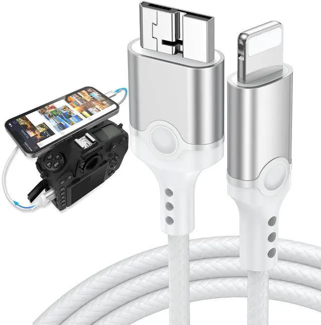 Alt view image 8 of 14 - for Lightning to Micro B USB 3.0 Camera Adapter Cable MFi-Certified for iPhone 14 13 12 XR 7 Plus Import Photos Video USB 3.0 Micro DSLR Camera OTG Cable for Canon/Nikon Cord 3.3ft, Not for Hard Drive