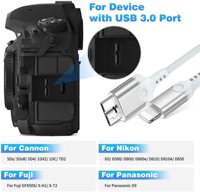 Alt view image 11 of 14 - for Lightning to Micro B USB 3.0 Camera Adapter Cable MFi-Certified for iPhone 14 13 12 XR 7 Plus Import Photos Video USB 3.0 Micro DSLR Camera OTG Cable for Canon/Nikon Cord 3.3ft, Not for Hard Drive