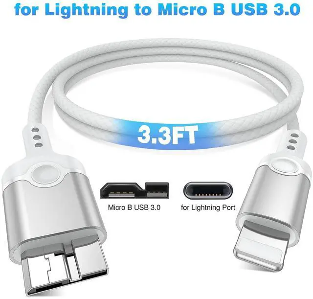 Alt view image 13 of 14 - for Lightning to Micro B USB 3.0 Camera Adapter Cable MFi-Certified for iPhone 14 13 12 XR 7 Plus Import Photos Video USB 3.0 Micro DSLR Camera OTG Cable for Canon/Nikon Cord 3.3ft, Not for Hard Drive
