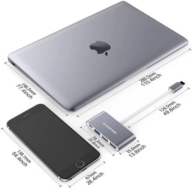 Alt view image 11 of 12 - 4-in-1 USB-C Hub with Type C, USB 3.0, USB 2.0 for 2025-2016 MacBook Pro (M1-M5), iPhone 17-15 New Mac Air/Surface, ChromeBook, More, Multiport Charging & Connecting Adapter (C13, Space Gray)