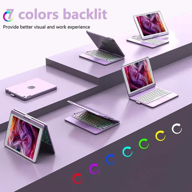 Alt view image 10 of 14 - Case with Keyboard for iPad 10.2,Touch Trackpad Keyboard Case for iPad 9th Generation/8th/7th Gen, 10 Corlor Backlit - 360° Rotatable Protective Cover with Pencil Holder (Light Purple)