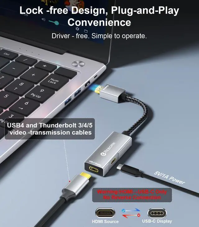 Alt view image 9 of 14 - HDMI to USB C Adapter 4K 60Hz | Uni-Directional HDMI Source to Type-C Display Adapter for AR Glasses XREAL OneAir 2 Pro/VITURE Pro/RayNeo Air 2s/Rokid,PS5,Portable Monitors