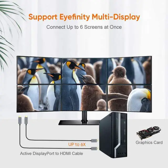 Alt view image 12 of 14 - Active DP to HDMI Cable HDR 4K@60Hz 2K@144Hz 1080P@144Hz, 8FT Unidirectional DisplayPort to HDMI Monitor Cable, DP 1.4 to HDMI 4K Braided, Support Eyefinity Multi-Display, Aluminum
