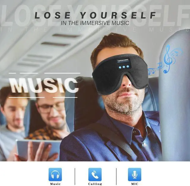 Alt view image 10 of 14 - Sleep Headphones, Bluetooth 5.0 Wireless 3D Eye Mask, Washable Sleeping Headphones for Side Sleepers With Adjustable Ultra Thin Stereo Speakers Microphone Hands Free for Insomnia Travel