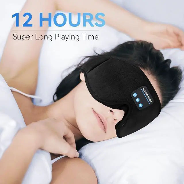 Alt view image 9 of 14 - Sleep Headphones, Bluetooth 5.0 Wireless 3D Eye Mask, Washable Sleeping Headphones for Side Sleepers With Adjustable Ultra Thin Stereo Speakers Microphone Hands Free for Insomnia Travel