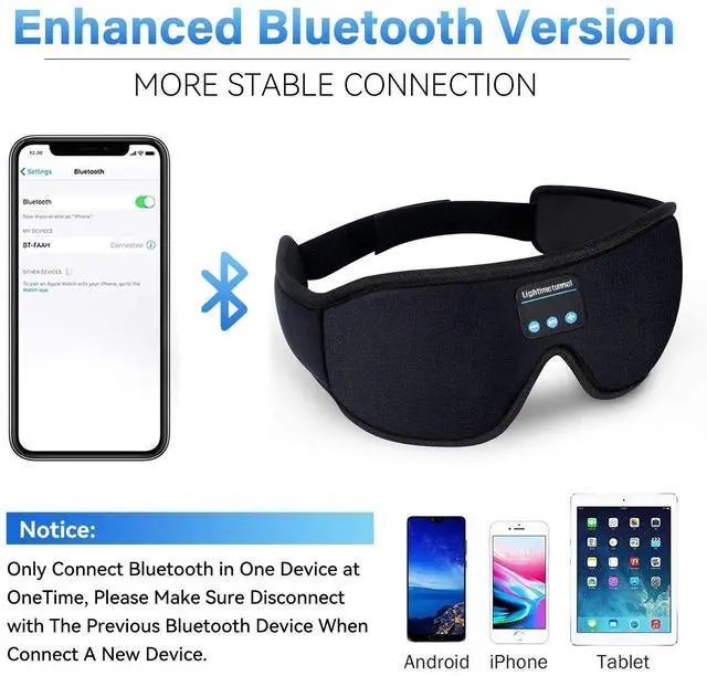 Alt view image 12 of 14 - Sleep Headphones, Bluetooth 5.0 Wireless 3D Eye Mask, Washable Sleeping Headphones for Side Sleepers With Adjustable Ultra Thin Stereo Speakers Microphone Hands Free for Insomnia Travel