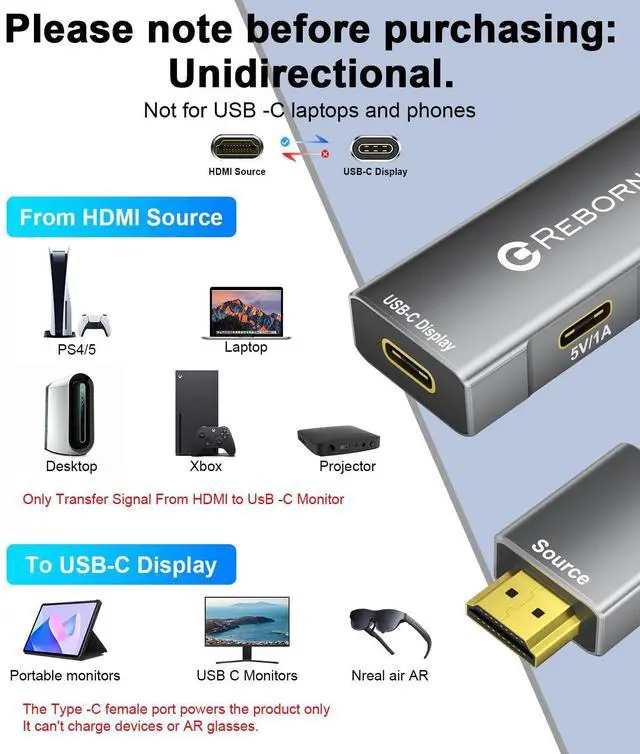 Alt view image 13 of 14 - HDMI to USB C Adapter 4K 60Hz | Uni-Directional HDMI Source to Type-C Display Adapter for AR Glasses XREAL OneAir 2 Pro/VITURE Pro/RayNeo Air 2s/Rokid,PS5,Portable Monitors