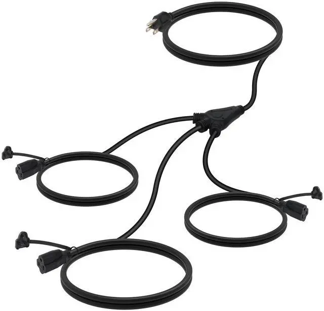 Alt view image 8 of 14 - Outdoor Extension Cord 1 to 3 Splitter, Max 6ft End to End (12FT Total), 3 Prong Outlets Plugs, 16/3 SJTW Weatherproof Wire for Christmas Landscape String Lights, Black