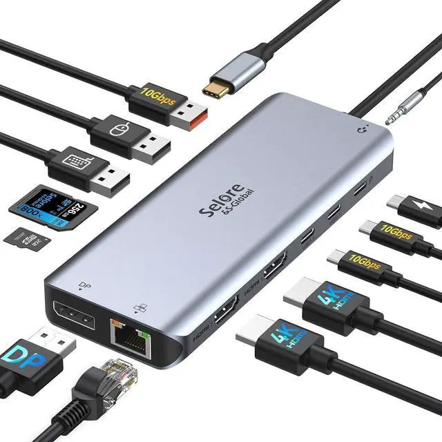 Alt view image 8 of 14 - USB C Docking Station Dual Monitor, Selore 13-in-1 Triple Monitor with Dual HDMI, DP, 100W PD, Gigabit Ethernet, 10Gbps USB A/C Ports -Laptop Docking Stations for Dell, HP, Lenovo, MacBook