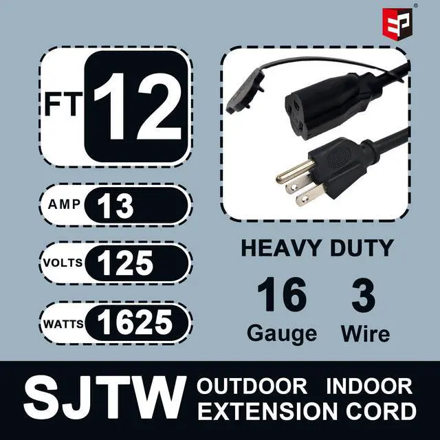 Alt view image 9 of 14 - Outdoor Extension Cord 1 to 3 Splitter, Max 6ft End to End (12FT Total), 3 Prong Outlets Plugs, 16/3 SJTW Weatherproof Wire for Christmas Landscape String Lights, Black