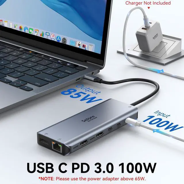 Alt view image 12 of 14 - USB C Docking Station Dual Monitor, Selore 13-in-1 Triple Monitor with Dual HDMI, DP, 100W PD, Gigabit Ethernet, 10Gbps USB A/C Ports -Laptop Docking Stations for Dell, HP, Lenovo, MacBook
