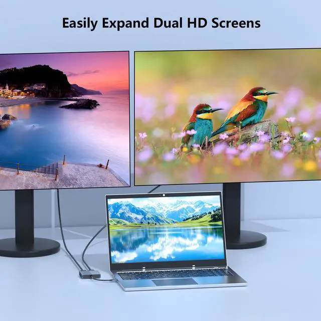 Alt view image 10 of 14 - USB C to Dual Displayport Adapter for Mac/Dell/HP Laptop, 4K@60Hz Displayport Splitter 1 in 2 Out for Dual Monitors Extended Display, USB C to Display Port Cable, Dual Monitor Adapter, MST Hub