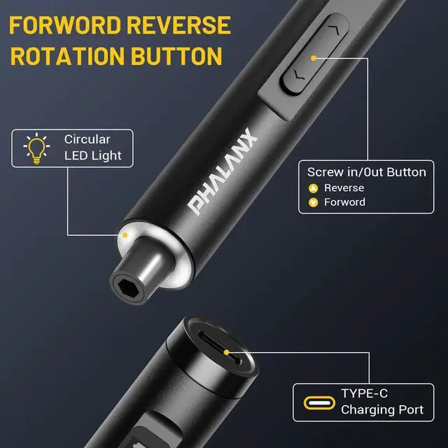 Alt view image 9 of 14 - Mini 3.7V Electric Screwdriver - Precision Screwdriver Set with 60-in-1 Magnetic Bits, Magnetic Rotatable Rack, 5/32''Hex, Electric Screw Driver Cordless for Phone, Camera, Laptop, Watch Black