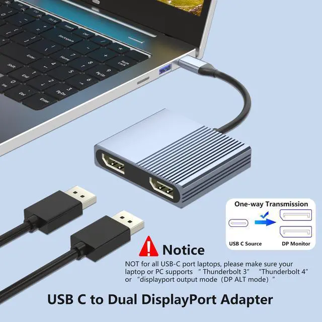 Alt view image 9 of 14 - USB C to Dual Displayport Adapter for Mac/Dell/HP Laptop, 4K@60Hz Displayport Splitter 1 in 2 Out for Dual Monitors Extended Display, USB C to Display Port Cable, Dual Monitor Adapter, MST Hub