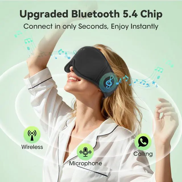 Alt view image 13 of 14 - 3D Bamboo Cotton Sleep Mask with Bluetooth 5.4 Headphone, Music Wireless Bluetooth Blackout Eye Mask for Side Sleepers, Earphones HD Speaker Microphone for Travel, Gifts for Women Men, Black