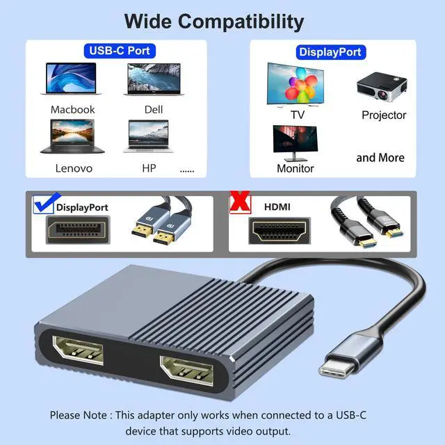 Alt view image 13 of 14 - USB C to Dual Displayport Adapter for Mac/Dell/HP Laptop, 4K@60Hz Displayport Splitter 1 in 2 Out for Dual Monitors Extended Display, USB C to Display Port Cable, Dual Monitor Adapter, MST Hub
