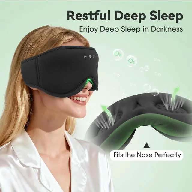 Alt view image 11 of 14 - 3D Bamboo Cotton Sleep Mask with Bluetooth 5.4 Headphone, Music Wireless Bluetooth Blackout Eye Mask for Side Sleepers, Earphones HD Speaker Microphone for Travel, Gifts for Women Men, Black