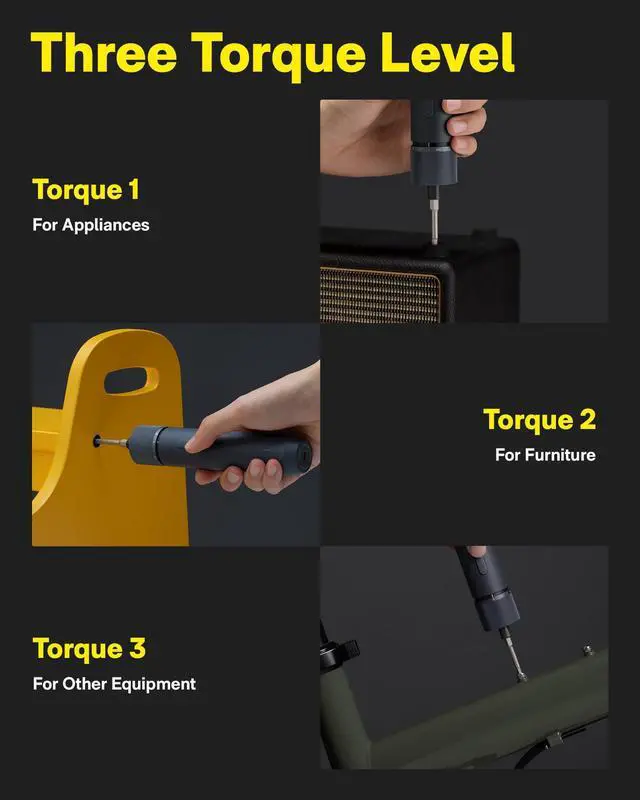 Alt view image 9 of 14 - Electric Screwdriver Rechargeable, 3.6V Cordless Screwdriver Set USB-C, 1/4'' Hex Bits, 3 Torque Settings, 1500mAh Battery, LED Light & 12 S2 Metal Bits for Furniture/Electrical Repairs