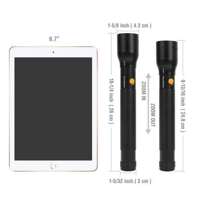 Alt view image 13 of 14 - Ultra Bright Tactical Flashlight, 900 Lumen Zoomable Adjustable Focus, 3 Light Modes, Heavy-Duty Aluminum Torch for Hurricane Supplies Camping, Includes 3C Alkaline Batteries