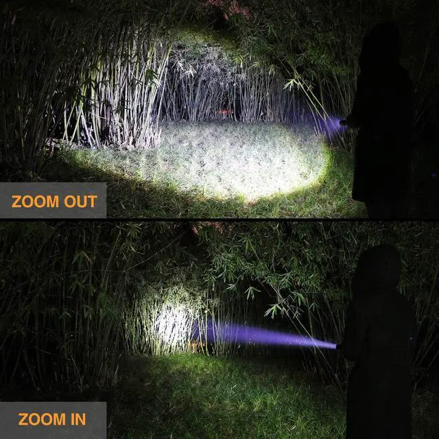 Alt view image 10 of 14 - Ultra Bright Tactical Flashlight, 900 Lumen Zoomable Adjustable Focus, 3 Light Modes, Heavy-Duty Aluminum Torch for Hurricane Supplies Camping, Includes 3C Alkaline Batteries