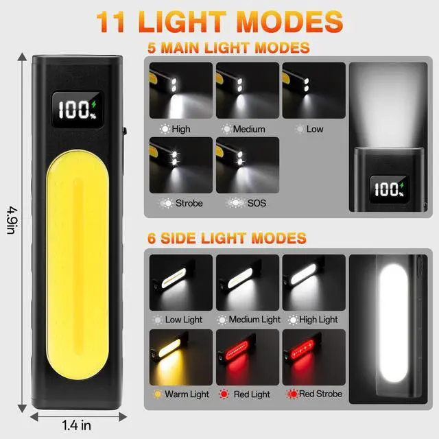 Alt view image 10 of 14 - Rechargeable Flashlights High Lumens 1800, Flat EDC Flashlight Rechargeable, Magnetic Pocket Flashlight Super Bright, Powerful LED Flashlight for Home, Tactical Flash Lights as Christmas Gifts for Men