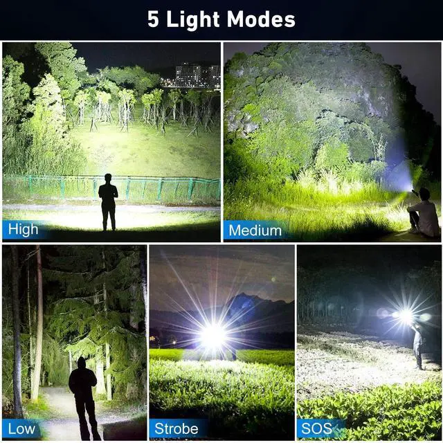 Alt view image 12 of 14 - Flashlight Rechargeable 99,000 High Lumen, 2 Pack Super Bright Rechargeable Flashlights for Home, 15H Long Life LED Flash Light with 5 Light Modes, IPX7 Waterproof for Outdoor, Camping, Hiking
