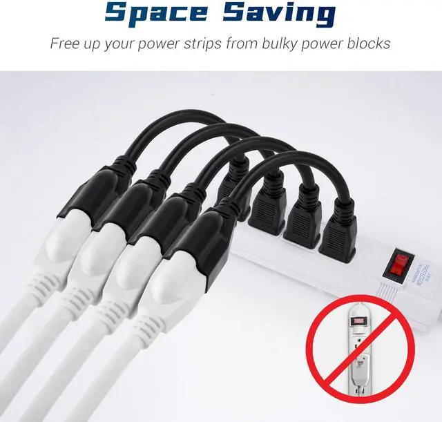 Alt view image 10 of 12 - 8 Inch Short Power Extension Cord 5 Pack,3-Prong Male to Female Heavy Duty Grounded Power Extension Cable Outlet Saver Socket Adapter, ETL Listed, 16AWG, SJTW 13A 1625W-Black