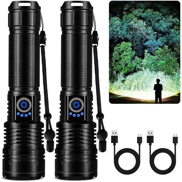 Alt view image 8 of 14 - Flashlight Rechargeable 99,000 High Lumen, 2 Pack Super Bright Rechargeable Flashlights for Home, 15H Long Life LED Flash Light with 5 Light Modes, IPX7 Waterproof for Outdoor, Camping, Hiking