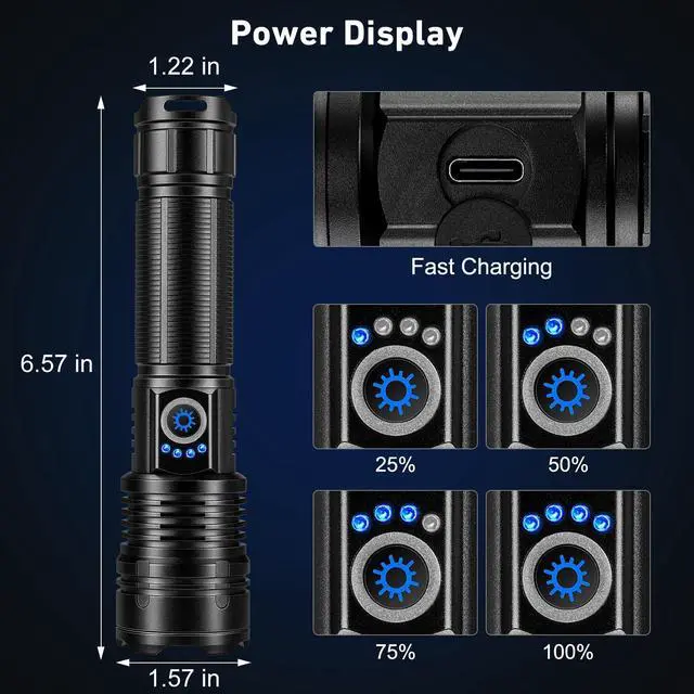 Alt view image 11 of 14 - Flashlight Rechargeable 99,000 High Lumen, 2 Pack Super Bright Rechargeable Flashlights for Home, 15H Long Life LED Flash Light with 5 Light Modes, IPX7 Waterproof for Outdoor, Camping, Hiking