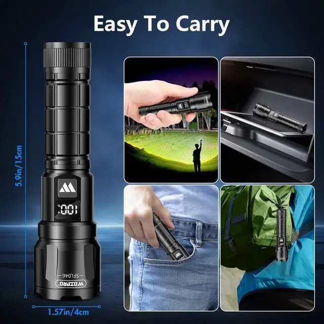 Alt view image 13 of 14 - LED Rechargeable Flashlight 2Pack, 3Modes Super Bright High Lumens Flashlights, Zoomable Tactical Flashlight with LCD Display, IP65 Waterproof Flashlights for Home Emergency Camping & Gifts Men