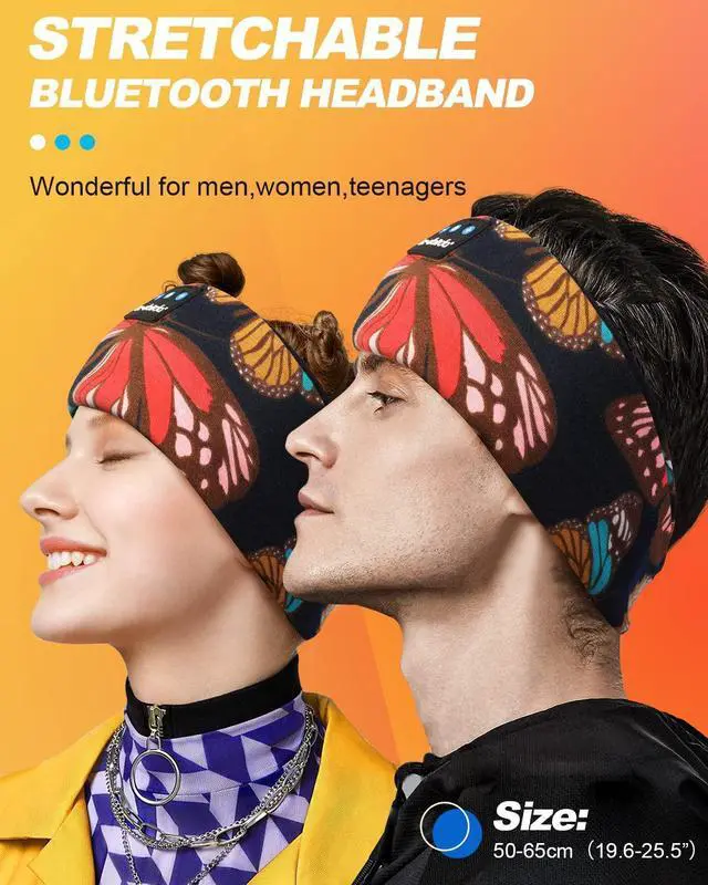 Alt view image 9 of 14 - Sleep Headphones Headband Bluetooth 5.4, Sports Headband Earphones Wireless with Speaker Microphone USB C for Women Sleeping Gift Workout Jogging Yoga Insomnia Travel Meditation, Butterfly