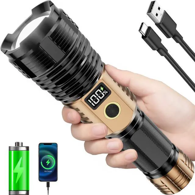 Alt view image 8 of 14 - Flashlights High Lumens Rechargeable, 100,000LM LED Super Bright Flash Light, Zoomable Linternas with LCD Digital Display, 5 Mode, Waterproof, Powerful Tactical Flashlight for Emergencies Camping Gift