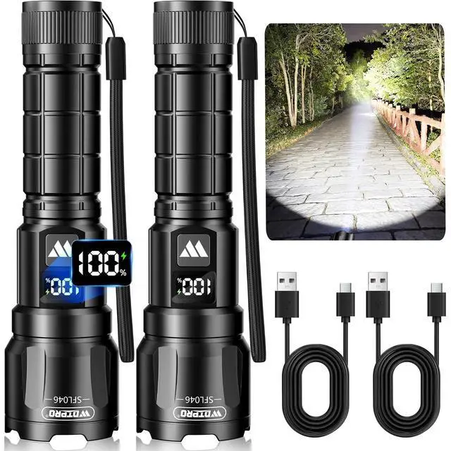 Alt view image 8 of 14 - LED Rechargeable Flashlight 2Pack, 3Modes Super Bright High Lumens Flashlights, Zoomable Tactical Flashlight with LCD Display, IP65 Waterproof Flashlights for Home Emergency Camping & Gifts Men