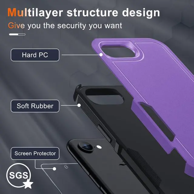 Alt view image 9 of 14 - for iPhone 16e Case & iPhone 17e Case, with Screen Protector,Military Grade Heavy Duty Shockproof Phone Cover with Wrist Lanyard Strap for iPhone 16e & iPhone 17e,Lavender