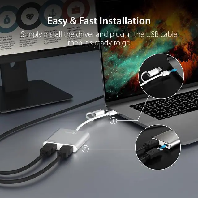 Alt view image 13 of 14 - USB-C to Dual HDMI Multi-Monitor Adapter with USB Type-A convertor | 4K + 2K | Compatible with Windows and Mac (JCA365)
