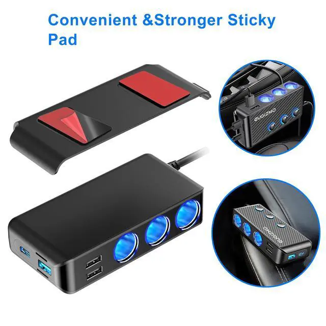 Alt view image 14 of 14 - Cigarette Lighter Plug Splitter Adapter, 222W Multi Port Power Plug Car Charger Adapter for Plug Outlet 12V 3 Socket Splitter Car Cigarette Lighter USB Charger with LED Independent Switches