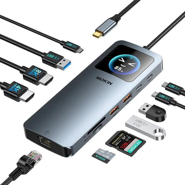Alt view image 8 of 14 - LCD USB C Docking Station Dual Monitor, 12 in 1 Laptop Docking Station Dual HDMI with 8K@30Hz, PD 100W, 2500Mbps, 5 * 10Gbps USBA/C 3.1, SD/microSD Card Reader, USB C Adapter for HP/Dell/Lenovo