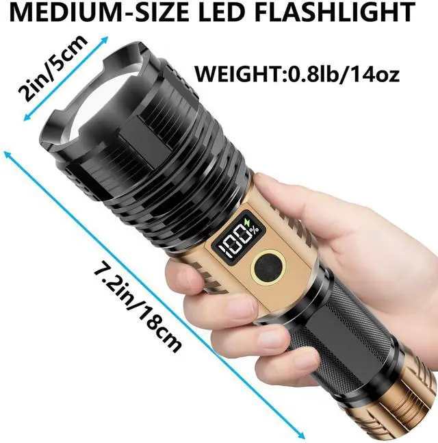 Alt view image 13 of 14 - Flashlights High Lumens Rechargeable, 100,000LM LED Super Bright Flash Light, Zoomable Linternas with LCD Digital Display, 5 Mode, Waterproof, Powerful Tactical Flashlight for Emergencies Camping Gift